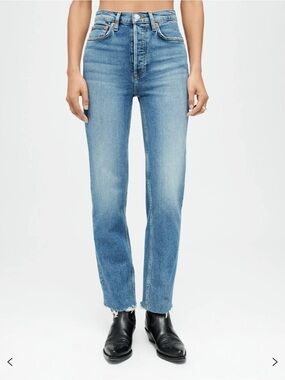 RE/DONE Originals High Rise Straight Raw Hem Jeans Size 27